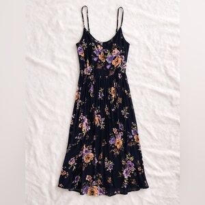 Xhilaration Black Floral Midi Dress XS Purple Blue Spaghetti Strap Boho Summer